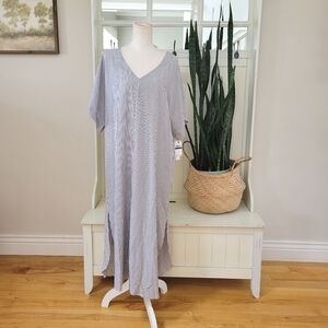 Donna Karan Charcoal & White Pinstriped Sleepwear/ Swim Cover Up